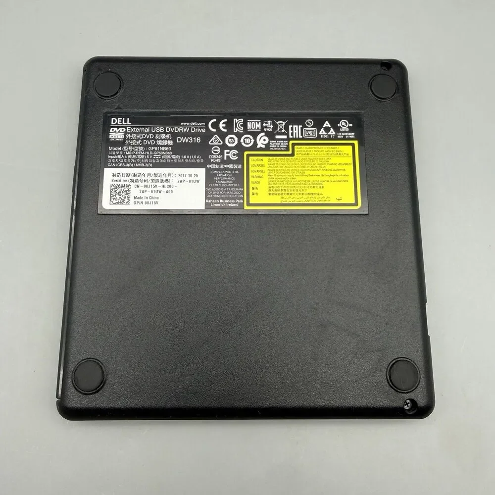 Dell GP61NB60 External USB DVDRW Drive DW316 08J15V Cable Included w/ Cord